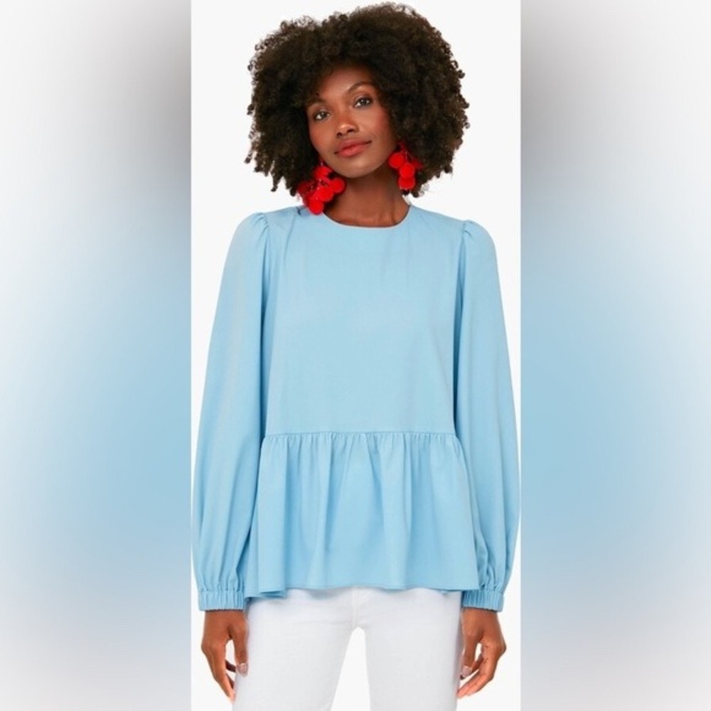 Tuckernuck Sky Blue Peplum Long-Sleeve Blouse